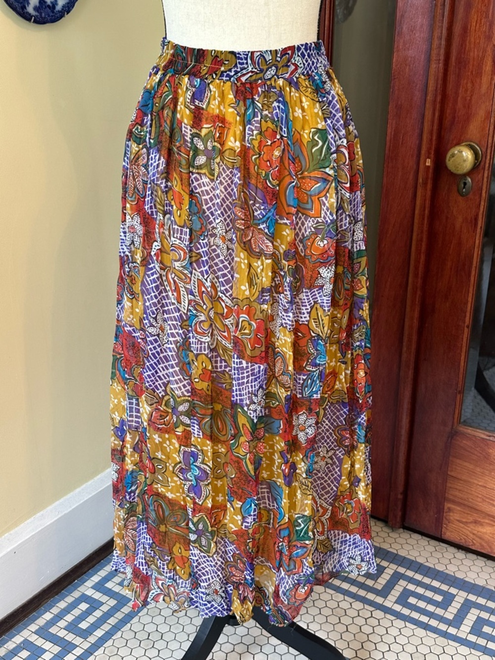 Teddi Sport | VTG Sheer Floral Patchwork Maxi Skirt 90s Boho Whimsigoth, Size L - Picture 2 of 9